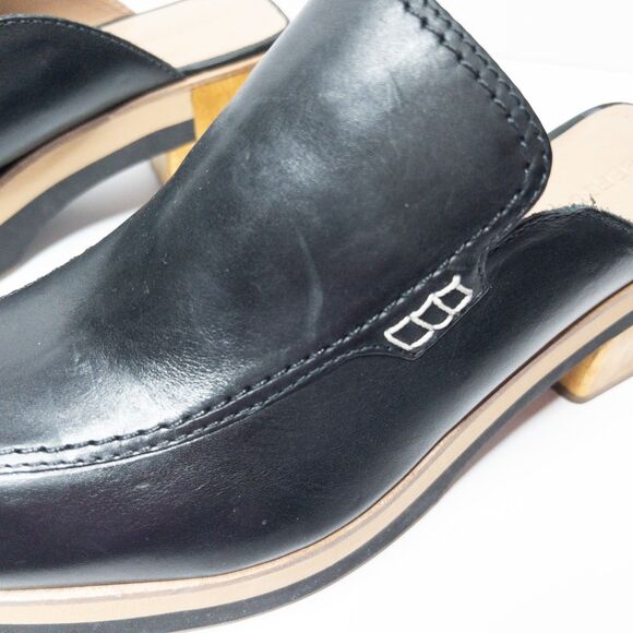 Bernardo Black Leather Block Heel Mules Slides Women’s 10M Square Toe Clogs - Picture 8 of 16